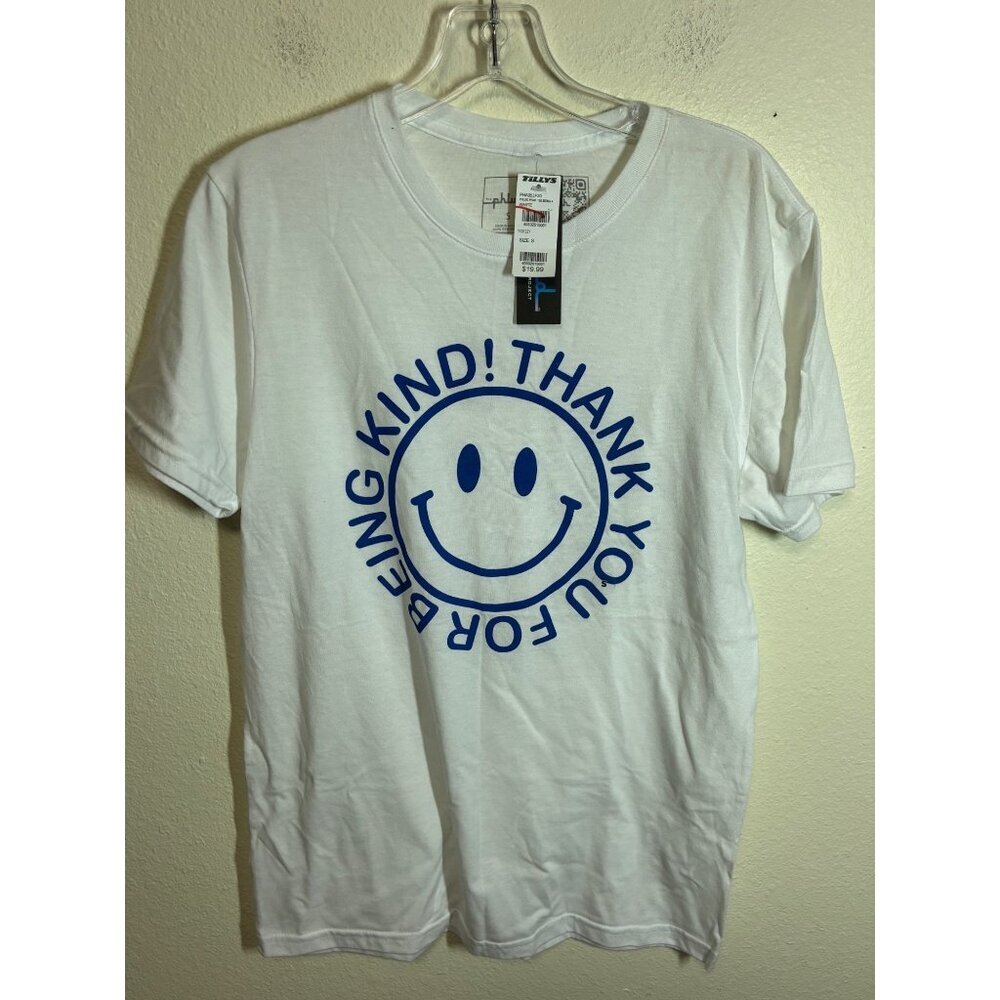 NWT Phluid Project T-Shirt Thank You for Being Kind Smiley Face White Size Small